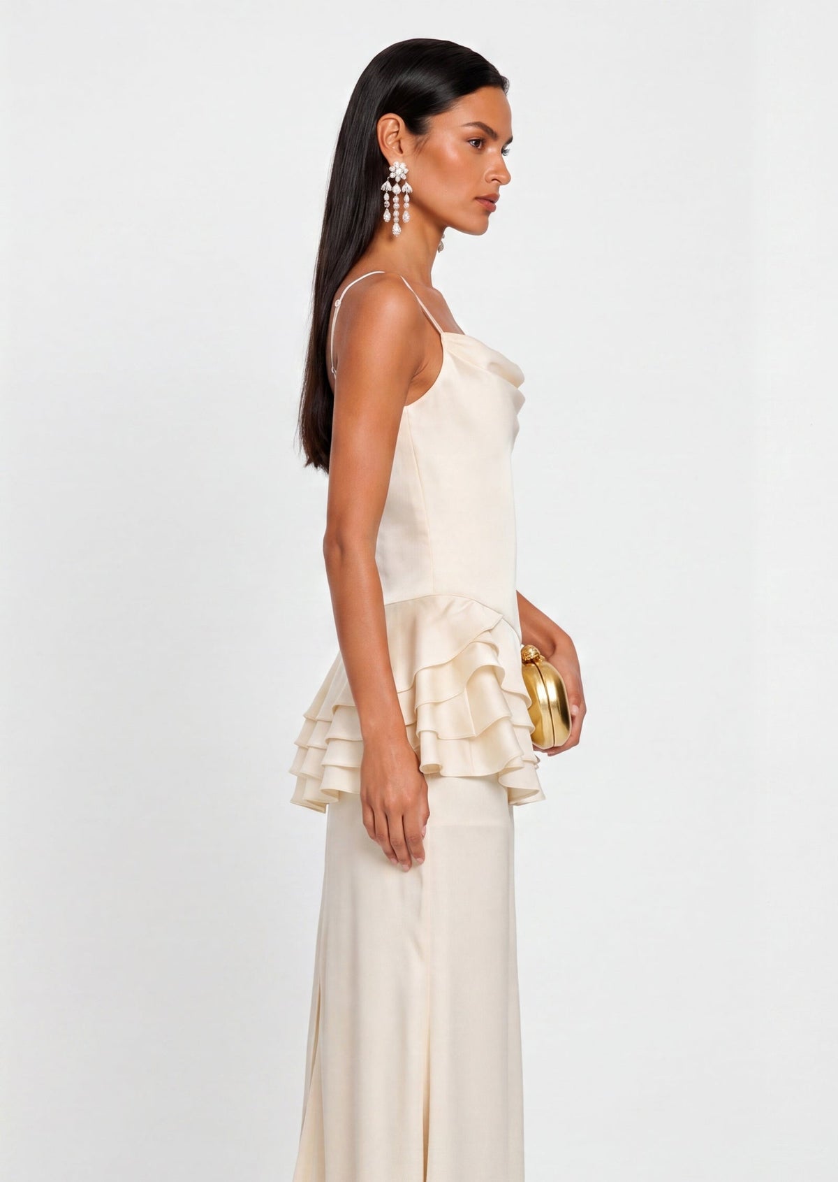 Sleeveless Layered Ruffled Maxi Dress Champagne