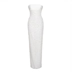 Gadiel Satin Sequin Pearls Beaded Maxi Dress