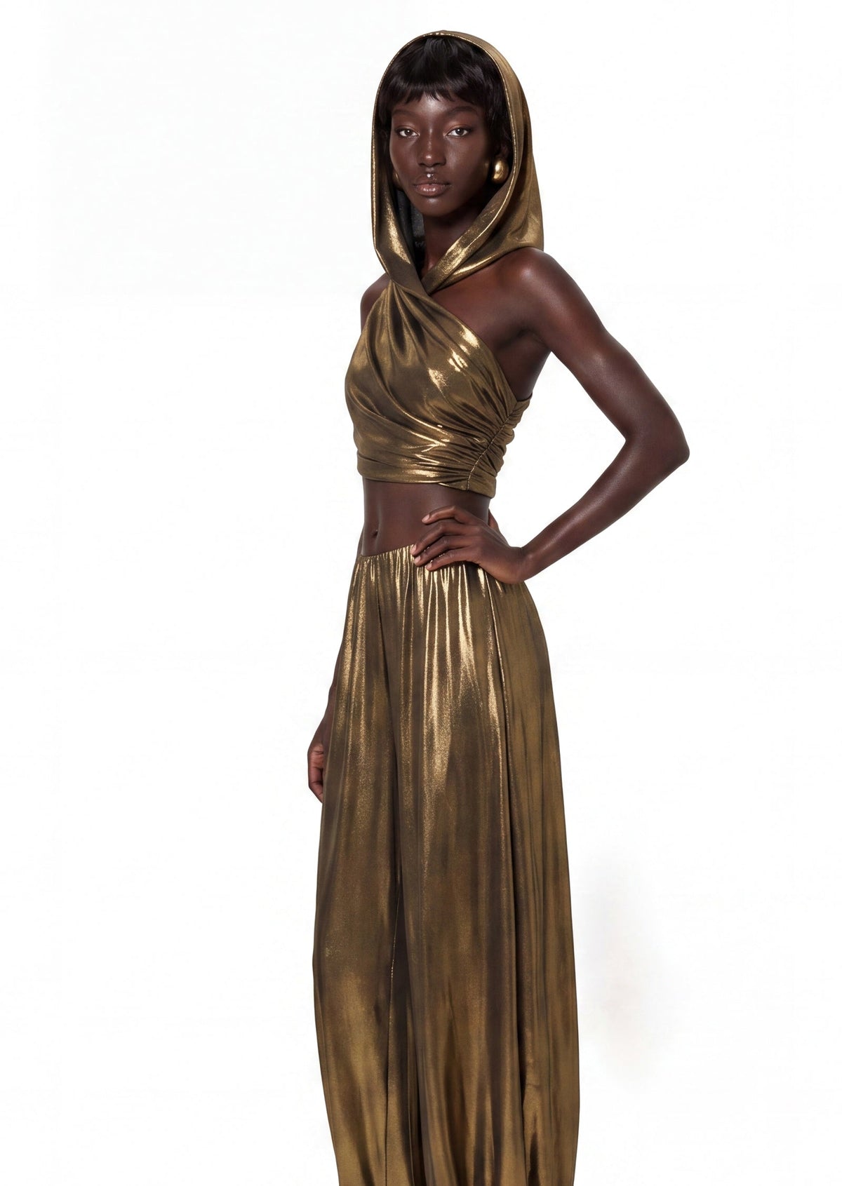 Abiel Draped Top With Hood & Harem Pants Set
