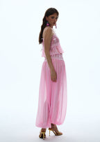 Luenie Chiffon Top & Pant Two Piece Set In Pink