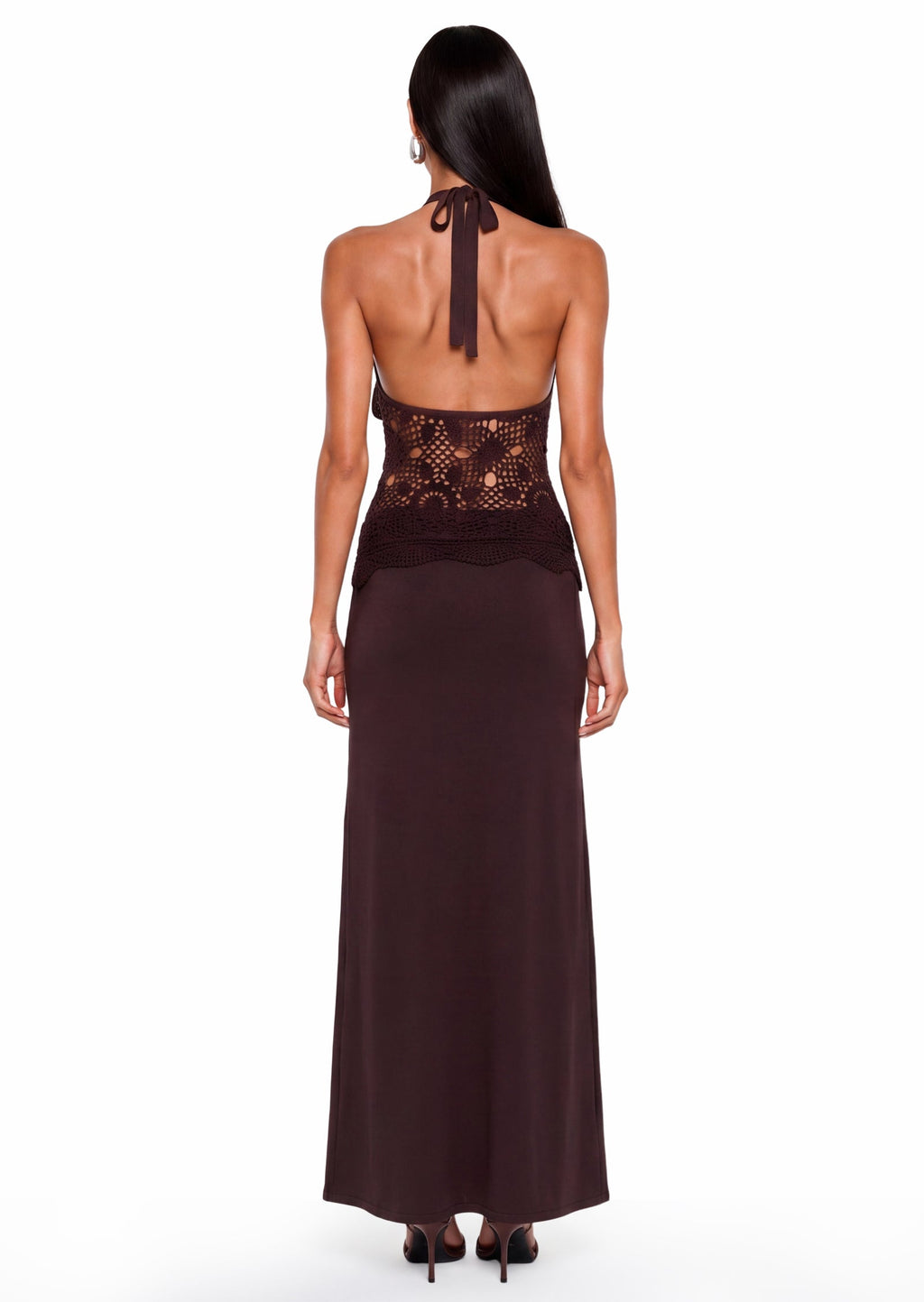 Zadok Knit & Crochet Maxi Dress In Dark Chocolate
