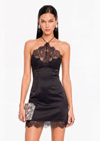 Ruby Halter Lace Mini Dress In Black