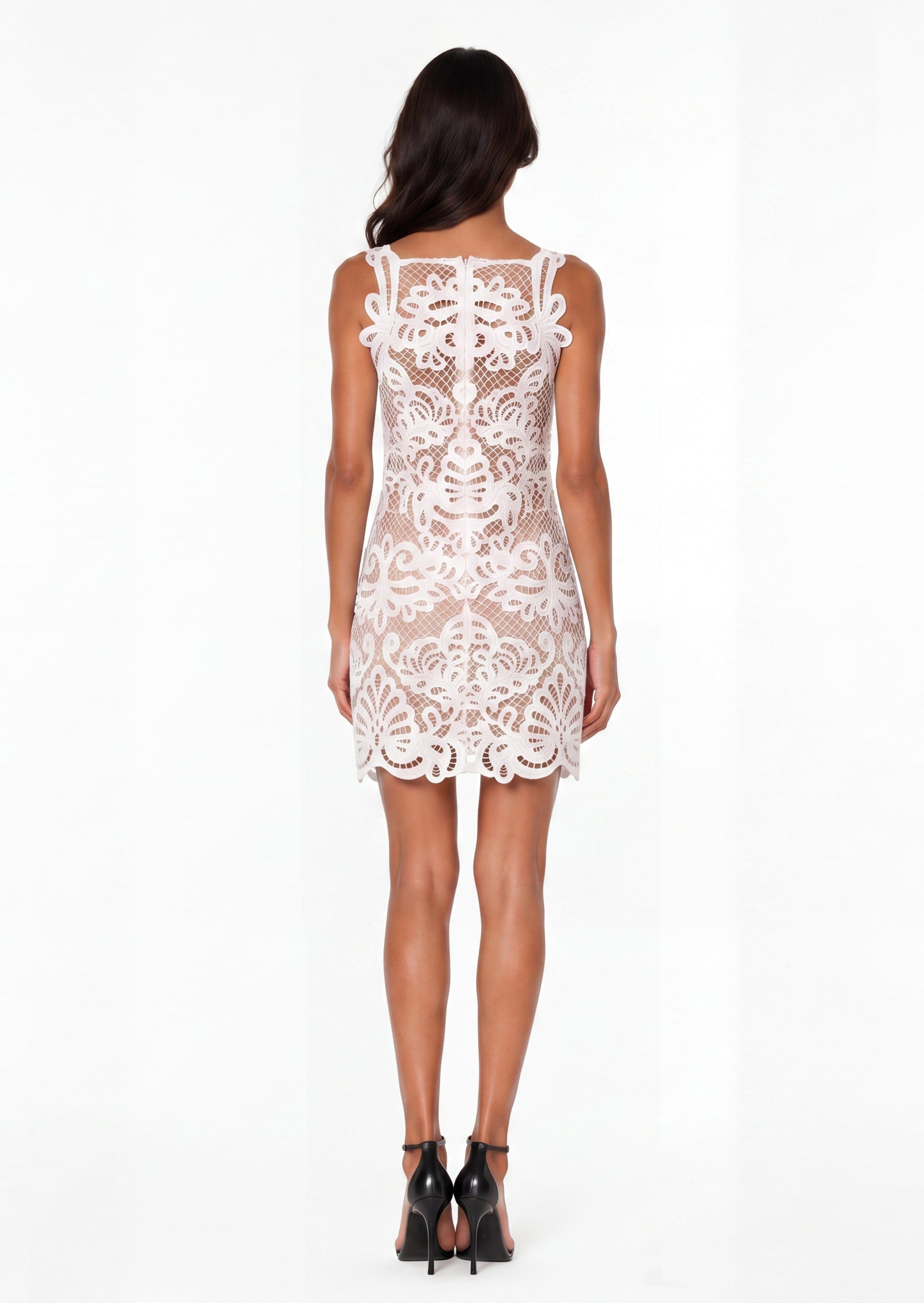 Guipure Lace Mini Dress In White