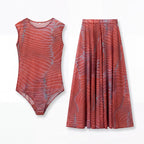 Pahuac Print Sheer Mesh Dress Two Piece Set