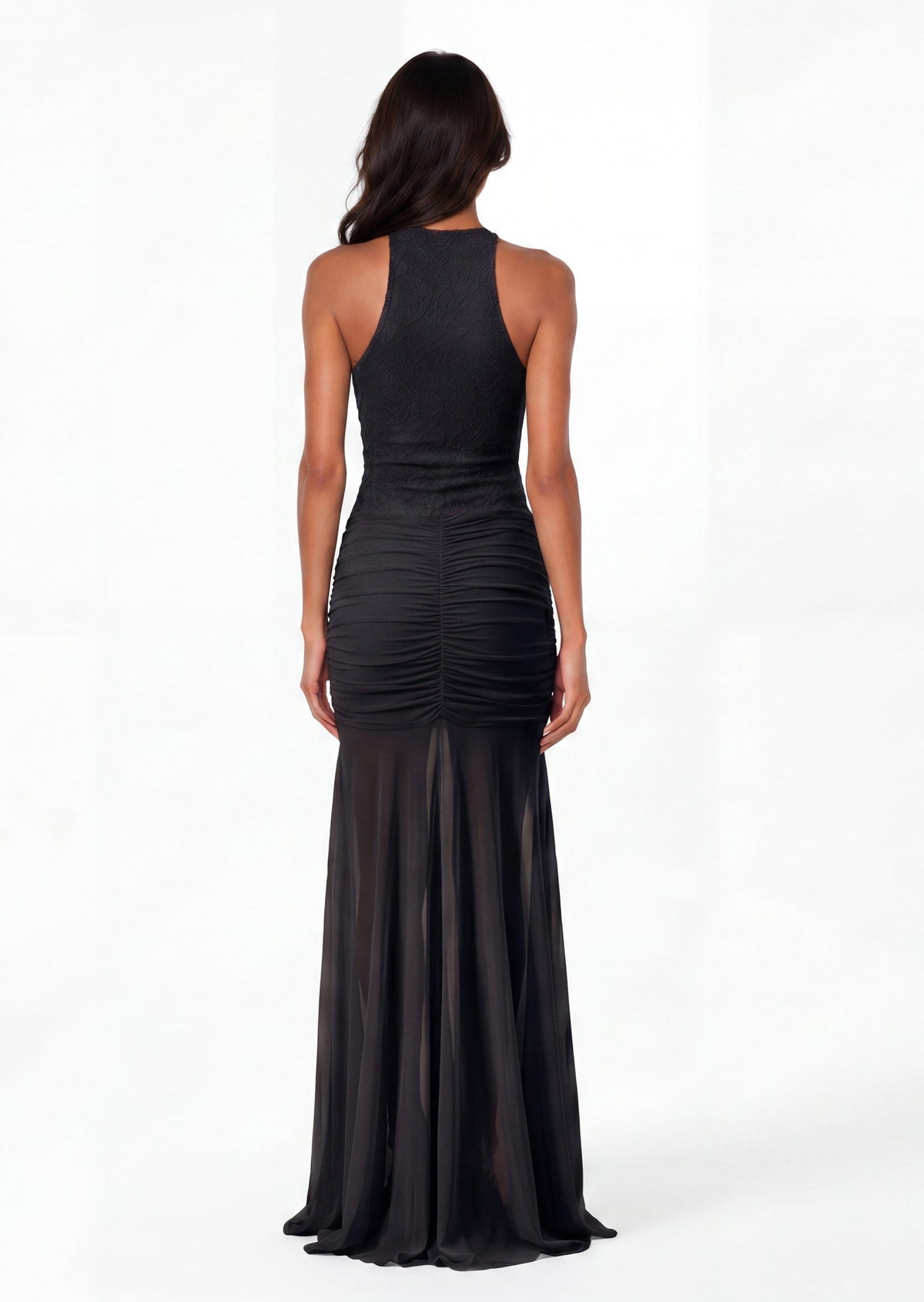 Sabriya Lace And Mesh Dress In Black