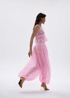 Luenie Chiffon Top & Pant Two Piece Set In Pink