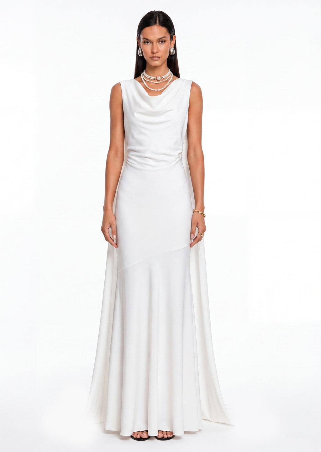 Solid Satin Flared Maxi Dress