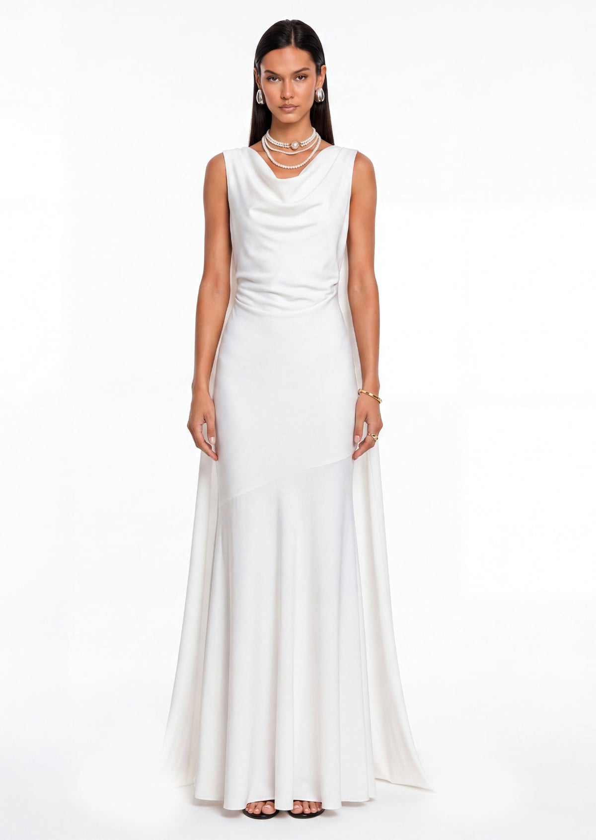 Solid Satin Flared Maxi Dress