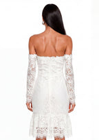 Padraic Off Shoulder Lace Mini Dress In White