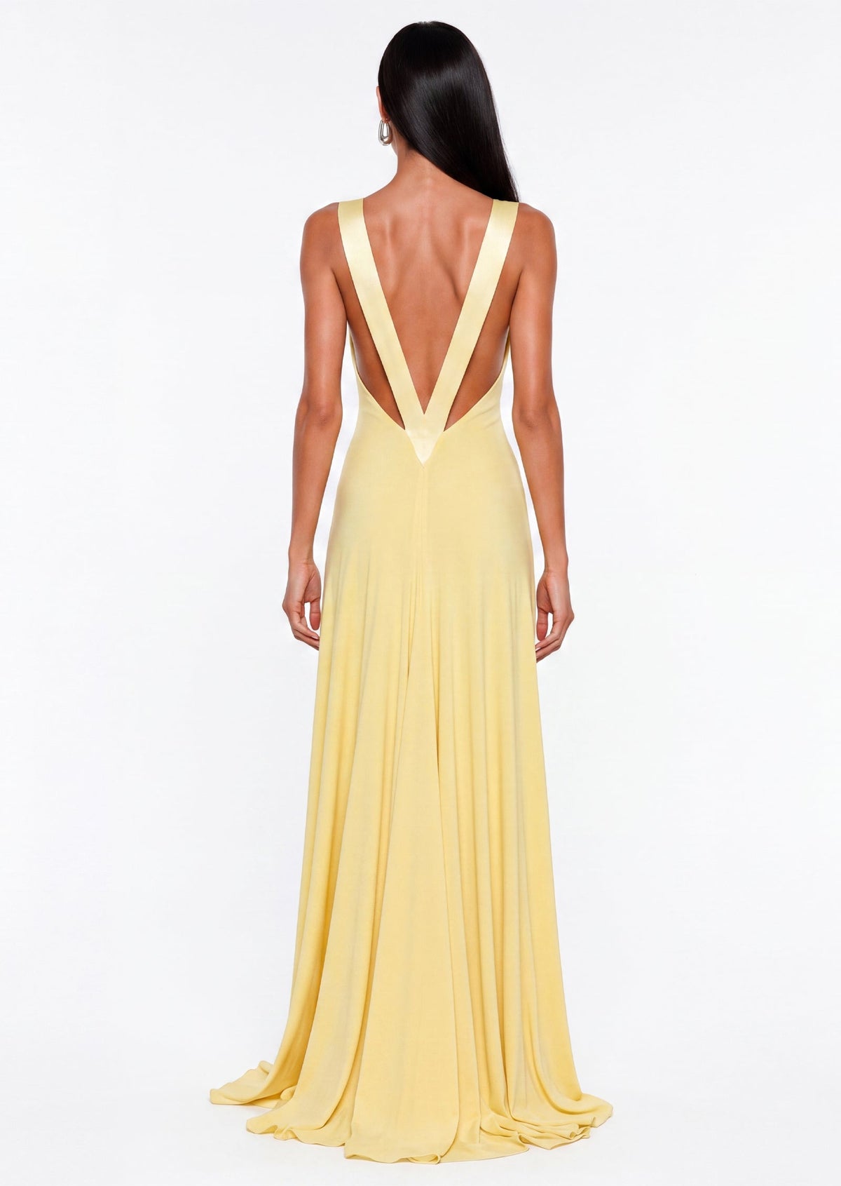 Deep V Neck Sleeveless Maxi Dress In Yellow