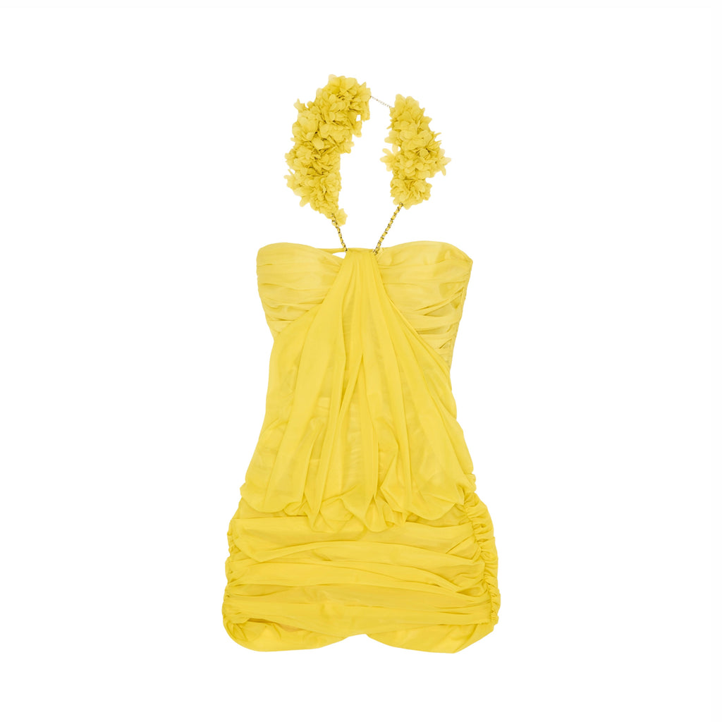 Karalyn Draped Mini Dress With Detachable Floral Chain
